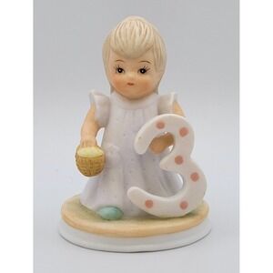 Lefton Christopher Collection Birthday Girl Blonde Age 3 Figurine 1982 HandPaint